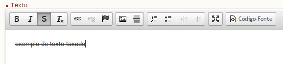 Texto tachado no editor ampliado do Suindara